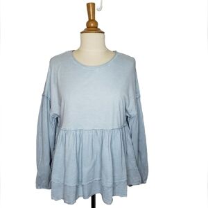 Altar'd State Mixed Media Babydoll Top XS Gauzy Boho Peblum Hem